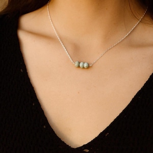 Larimar Necklace. Minimalist Natural Gemstone Necklace. Chic Blue Larimar Necklace. Dainty Layering Beaded Larimar Necklace. Gift for Her.