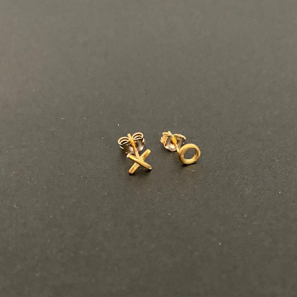 Tiny XO Studs. GOLD Over Sterling Silver Studs. Unisex Earrings. Hugs & Kiss Stud Earrings. Hugs and Kisses. XO Studs. Love Earrings.