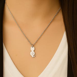 Initial Cat Necklace. Stainless Steel Cat Necklace. Personalized Pet Necklace. Initial Cat Charm Necklace. Gift for Cat Lovers. Cat Pendant