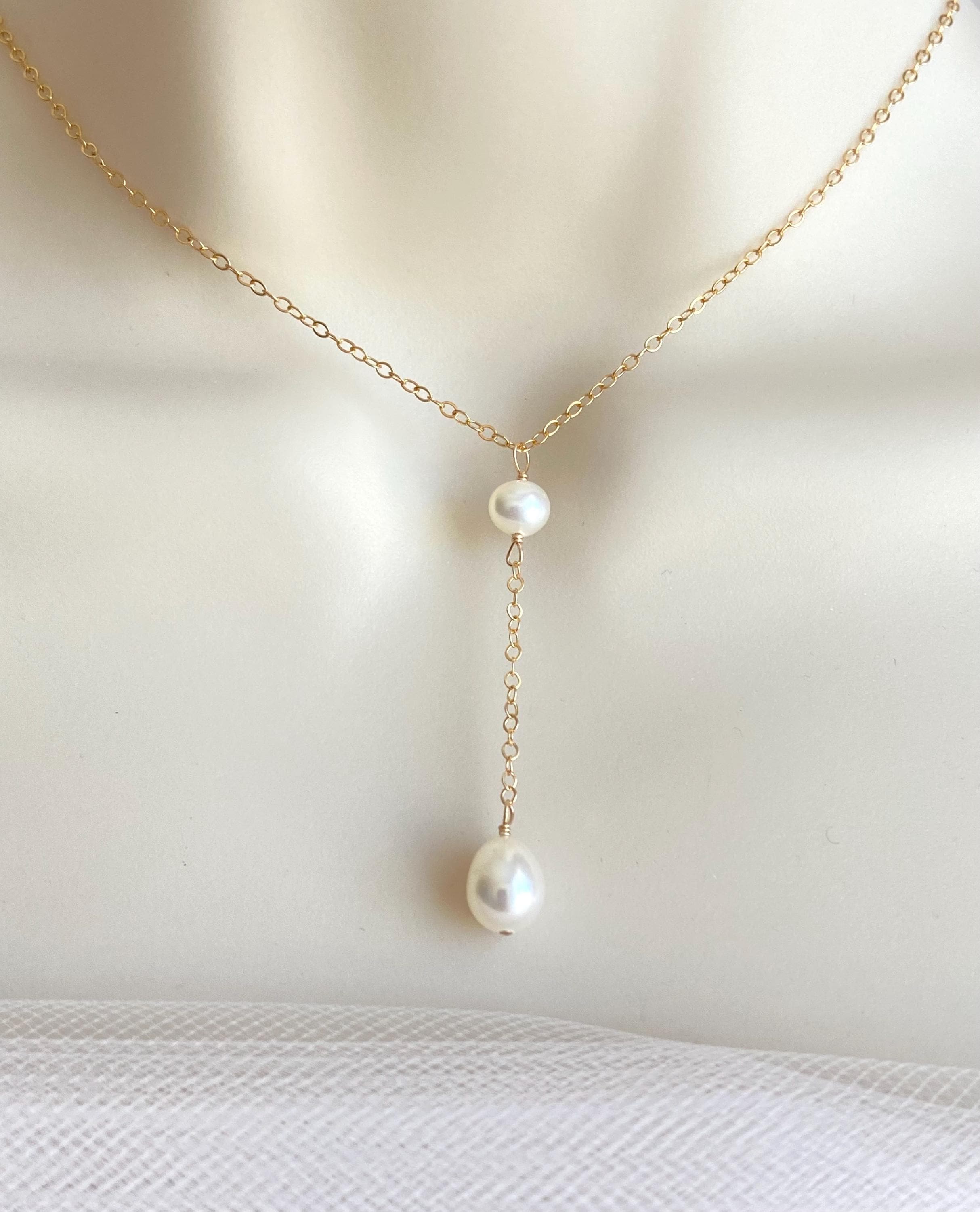 【TATIANA】(Silver925) Delicate Pearl Y Chain Necklace Designer fashion, Seoul-fully created | W Concept