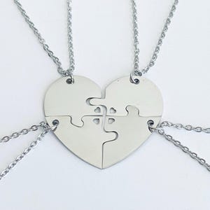 4 Pieces Personalized Stainless Steel Heart Puzzle Necklaces. Matching Jigsaw Puzzle Necklace Set for Best Friends. Sisters. Family.