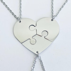 3 Stainless Steel Heart Puzzle Necklaces. 3 Puzzle Necklace Set. Personalized Puzzle Necklace Set.Sister Necklaces. Friendship Jewelry