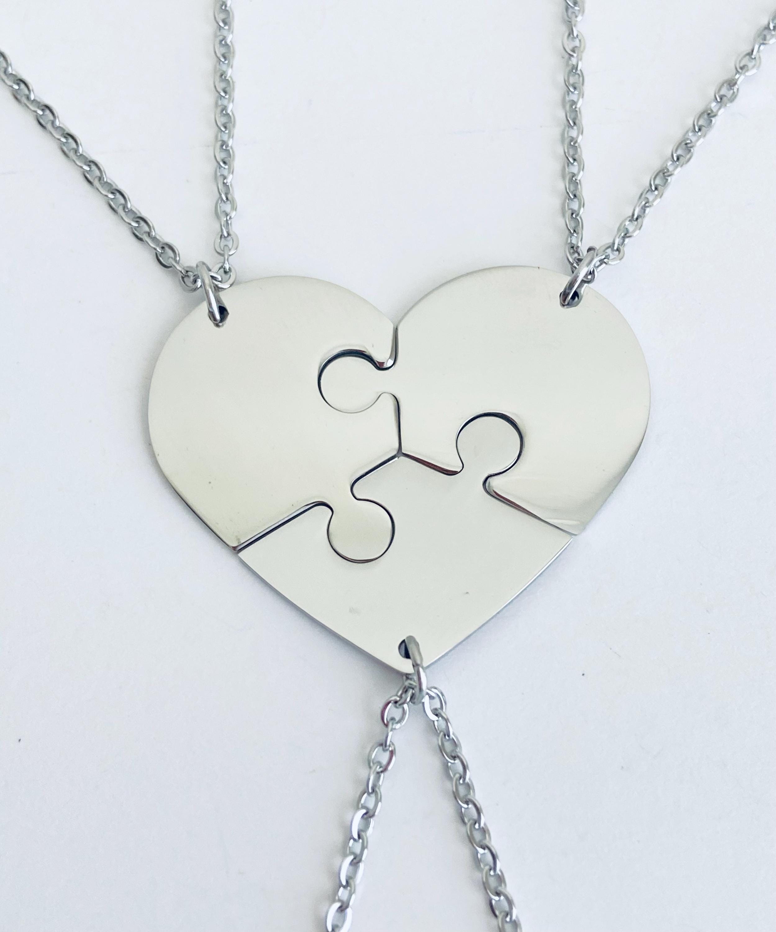 ʕ•ᴥ•ʔ 3 Stainless Steel Heart Puzzle Necklaces. 3 Puzzle Necklace