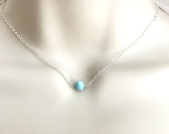 Larimar Necklace. Simple Layer Larimar Choker Necklace. Natural Larimar Jewelry.Sterling Silver or Gold Filled.Dainty Blue Gemstone Necklace