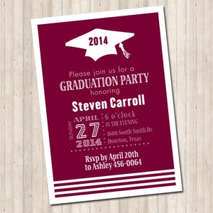 Custom Graduation Hat Invitation (I can change to your school colors)