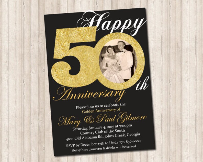 50th Golden Anniversary Invitation With Picture Etsy