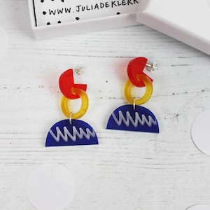 Primary Coloured Abstract Earrings - Colourful Acrylic Earrings - Statement Earrings - Memphis Style Earrings - Laser Cut Earrings