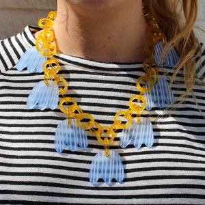 Bold Abstract Acrylic Necklace - Yellow and Blue Statement Jewellery- Fun Necklace - Unique Jewellery - Chain Necklace - Laser Cut Necklace