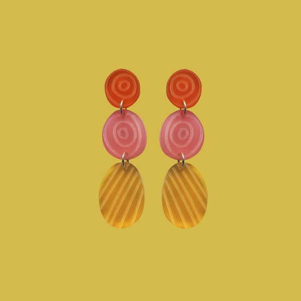 Multicoloured Acrylic Earring - Colourful dangly earring - Textured acrylic earring - Bright earrings - Art Earring