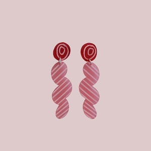 Striped Wave Abstract Earring - Pink/Red - Dangly Acrylic Earrings