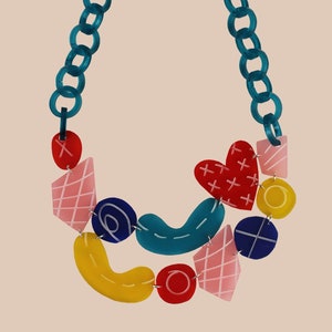 Multicoloured Statement Necklace Abstract Acrylic Necklace Colourful Chain Necklace Arty Necklace Eye-catching Necklace image 1