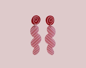 Striped Wave Abstract Earring - Pink/Red - Dangly Acrylic Earrings