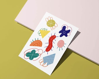 Carte de voeux abstraite colorée - Carte illustrée A6 de style graphique - Jolie carte pour un ami - Carte de correspondance lumineuse - Carte de remerciement