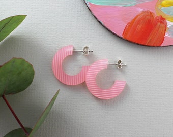 Pink Acrylic Hoop Earring - Patterned Pink Earring - Colourful Earrings - Unique Earrings - Bold Earrings - Laser Cut Earrings - Acrylic