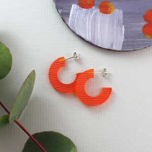 Orange Acrylic Hoop Earrings - Orange Hoops - Laser Cut Hoop Earring - Resin Hoop Earring - Gift for Her - Bright Hoop Earring