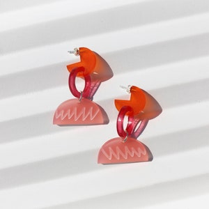 Pink and Orange Geometric Earrings - Design Inspired Acrylic Earrings - Colourful Drop Earrings - Stylish Summer Earrings