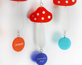 Personalised Mushroom Mobile - Acrylic Sun catcher - Fungi Gift - Mothers Day Gift - Fathers Day Gift -Hanging Mobile - Mushroom Gift