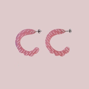 Pink Acrylic Hoop Earrings - Statement Hoops - Patterned Earrings - Textured Earrings - Wavy Earrings - Unique Earrings - Laser Cut Jewelry