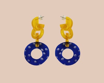 Dot Earring Blue- Spotted Earring - Acrylic Earrings - Statement Earrings - Colourful Earrings - Polka Dot Earrings