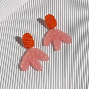 Pink and orange abstract earring - Frosted Acrylic earring - Floral Statement Earrings - Matisse earrings - Abstract art jewellery