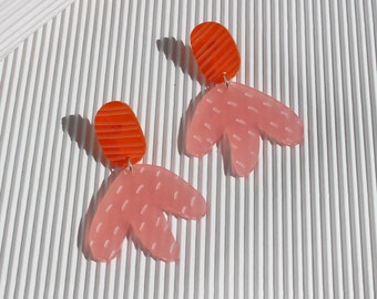 Pink and orange abstract earring - Frosted Acrylic earring - Floral Statement Earrings - Matisse earrings - Abstract art jewellery