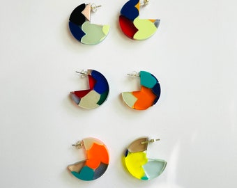 Recycled Acrylic Hoops - Recycled plastic earrings - Multicoloured earrings