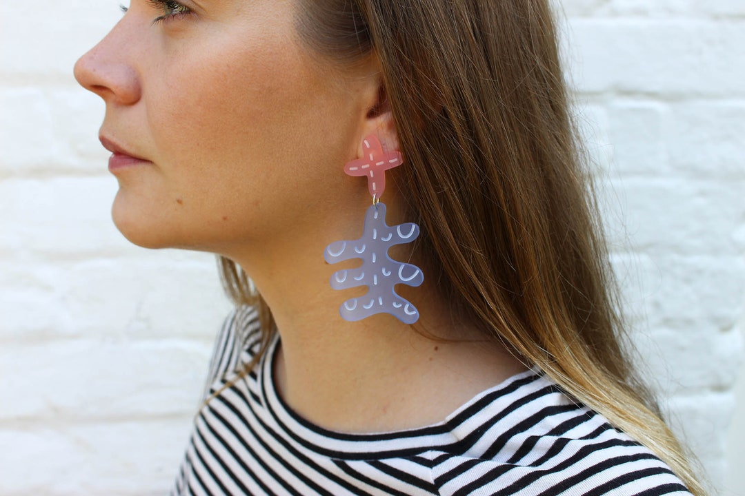Pink and Blue Abstract Earring Colourful Earring Statement - Etsy