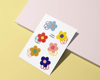 Carte d’anniversaire illustrée Floral Daisy - Carte d’anniversaire colorée A6 - Carte de vœux mignonne - Carte de joyeux anniversaire