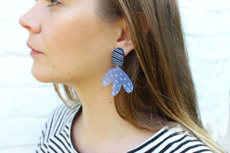 Black Abstract Statement Earring Textured Earring Laser Cut Earrings Acrylic Earrings Unique Earrings Patterned Earrings image 3