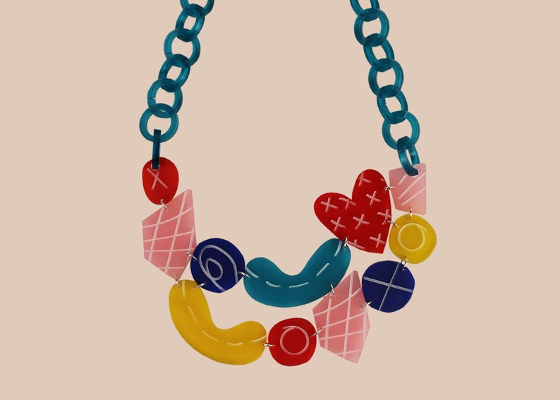 Multicoloured Statement Necklace Abstract Acrylic Necklace Colourful Chain Necklace Arty Necklace Eye-catching Necklace image 1