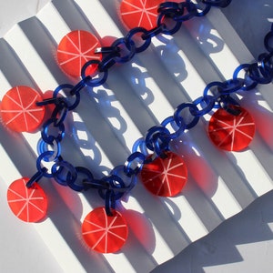 Colourful laser cut necklace Bold statement chain necklace Red and blue jewelry Chunky acrylic Necklace Personalised Gift for Mum image 2