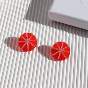 Red Circular Stud Earrings - Valentine Gift - Acrylic & Silver earrings - Cute earrings- Arty Earrings - Graphic earrings - Colourful Studs