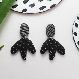 Black Abstract Statement Earring Textured Earring Laser Cut Earrings Acrylic Earrings Unique Earrings Patterned Earrings image 2