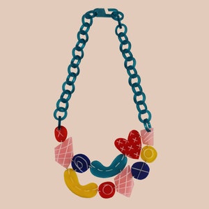 Multicoloured Statement Necklace Abstract Acrylic Necklace Colourful Chain Necklace Arty Necklace Eye-catching Necklace image 3