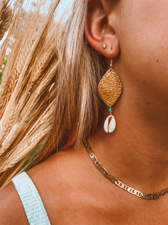 Orecchini Pendenti A Conchiglia Di Ciprea | Boho Vintage In Argento | Gioielli Donna Estivi