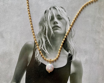 Freshwater Pearl Coin Ball Chain Gold Filled Layering Necklace