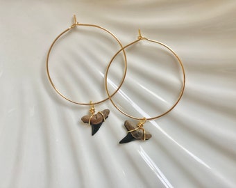 Shark’s Teeth Gold Filled Wire Hoop Earrings