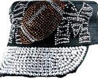 Gorra de fútbol negra brillante con diamantes de imitación