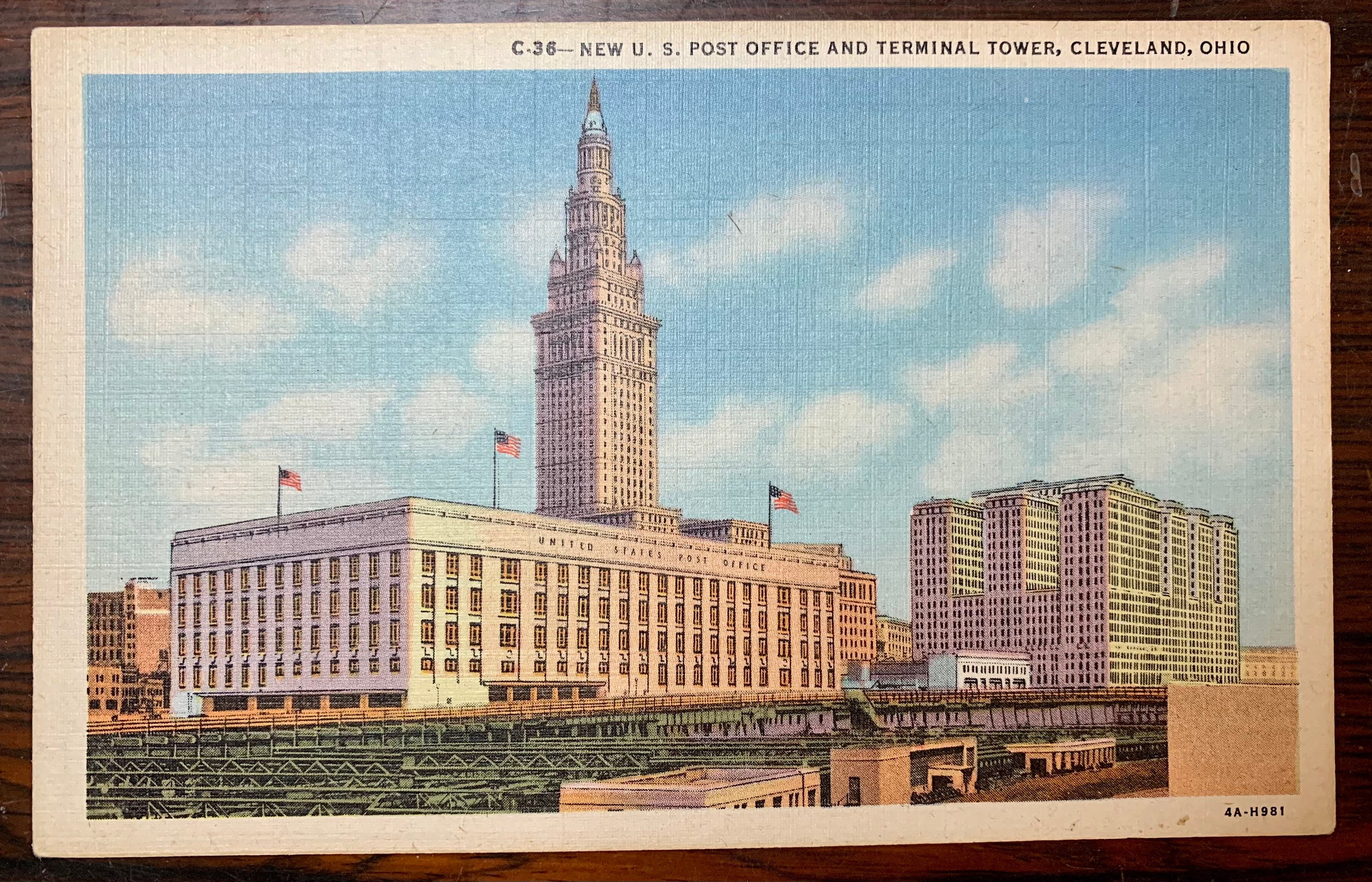 Stationery Air View of Post Office Vintage Cleveland OH Linen Postcard