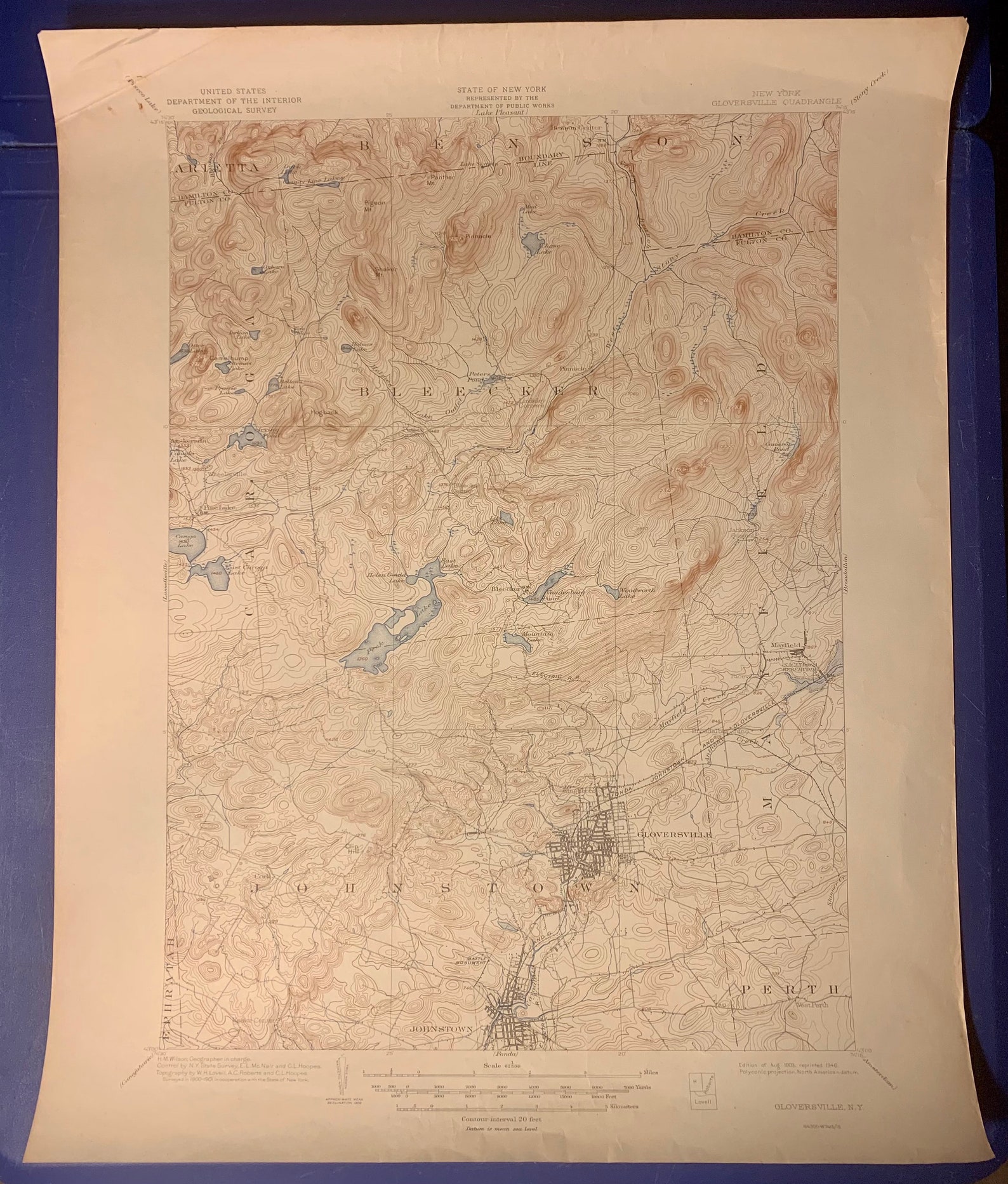 1946 Gloversville NY ORIGINAL Vintage USGS Topographic Map Etsy