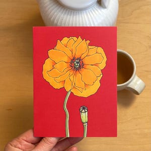 Red Moroccan Poppy Greeting Card/Artist Designed and Illustrated Blank Card/Flower Lover Card