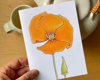 California Poppy Greeting Card/Botanical Art Cards/Artist Illustrated Blank Card set