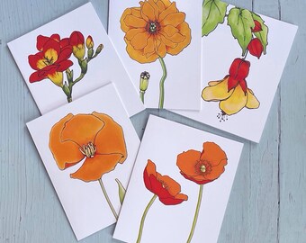 Mixed Bouquet Greeting Card Pack/Artist Designed and Illustrated Card Collection/Flower Portrait Muti-Card Pack