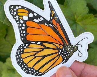 Monarch Butterfly Sticker/Artist Illustrated Butterfly Decal/Waterproof 3 1/2” Monarch Sticker
