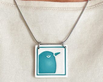 Porcelain Bird Necklace in Aqua/Handmade Bird Lover Necklace