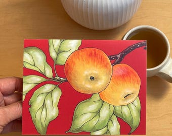 Red And Yellow Apples Greeting Card/Artist Designed And Illustrated Blank Card/Teacher Appreciation Gift