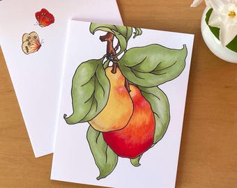 Pears Greeting Card/Botanical Art Blank Card/Artist Illustrated Fruit Card