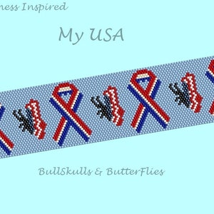 PDF PATTERN: Single Peyote &quot;My USA&quot; Awareness Bracelet
