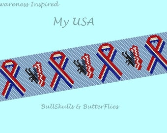 PDF PATTERN: Single Peyote "My USA" Awareness Bracelet
