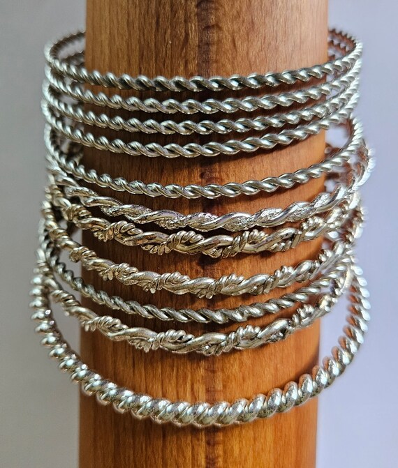 Silver Tone Bangle Bracelet Collection: Stackable… - image 3
